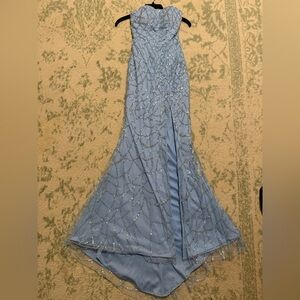 Elegant Light Blue Gown with Silver Beading